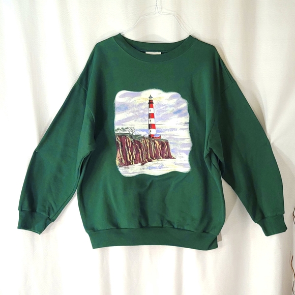 Basic Editions Tops - Vintage Art Lighthouse Crewneck Sweatshirt